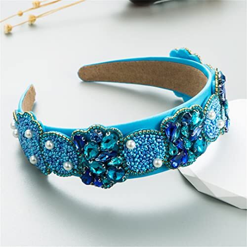 Wjnvfioo Cerchietto per capelli da donna con strass blu con perline di cristallo, fatto a mano, larghe, cerchietto per capelli, accessori per capelli per ragazze 9