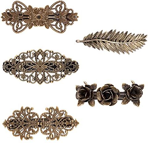 Eterspr 5 Pezzi French Retro Vintage Hair Barrettes, Vintage Metal Hair Clips, Rosa, Piuma D'onda del Fiore, Corona, per Regalo di San Valentino Donne o Ragazze