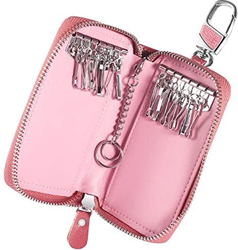 Foonii Portachiavi in Pelle, Portachiavi Pelle Borsellino Portachiavi, per Donna e Uomo Portachiavi Borsa in Pelle Unisex Portafoglio Chiave Auto Portafogli con 12 Gancio (Rosa)