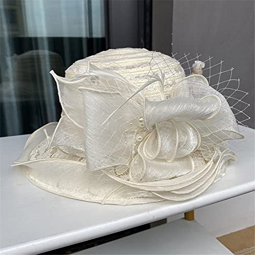 Youllyuu Fascinators Cappello da chiesa con fiocco, a tesa larga, per derby Fedora, pieghevole