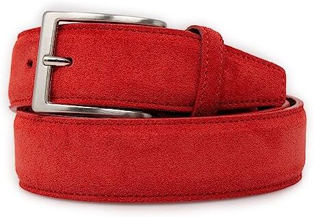 Emila Cintura scamosciata rossa uomo vera pelle cinta camoscio artigianale casual 3,5 cm con fibbia per jeans abiti da ragazzo belt casual elegante sportiva moda Vera Pelle Rosso