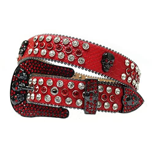 Dsimilarl Oro Western Strass Cintura Cranio Cintura Per Le Donne Degli Uomini Diamante Tempestato Moda Lusso Fibbia Jeans Vita Cinturones Para Mujer Rosso 38 pollici