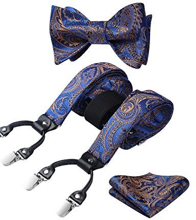 HISDERN Bretelle da uomo Papillon regolabile eleganti Set Paisley motivo floreale 6 Clip