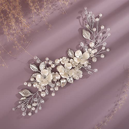 Kercisbeauty Vintage fiore bianco perla perline argento fascia per matrimonio donna doccia nuziale fatta a mano copricapo gioielli collezione