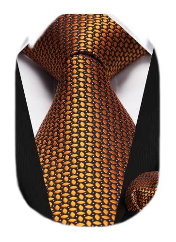 HISDERN Cravatte Uomo Arancione Matrimonio Fazzoletto Classico Elegante Formale A Pois Cravatta E Fazzoletti Da Taschino Set Per Affari Scuola