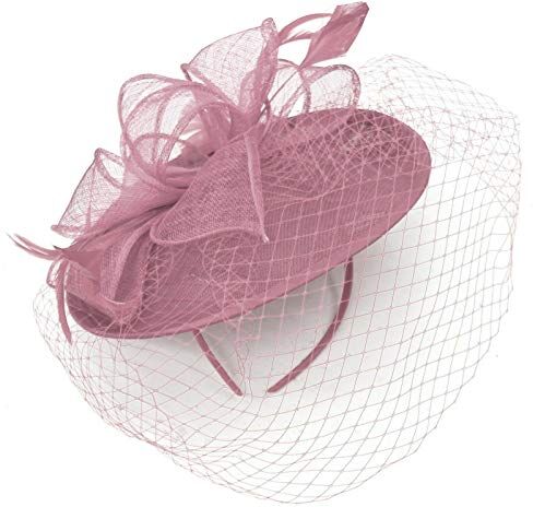 Caprilite Piattino Sinamay Fascia Fascinator Wedding Ascot Cappello Hatinator Birdcage Velo Rosa polvere. Etichettalia unica