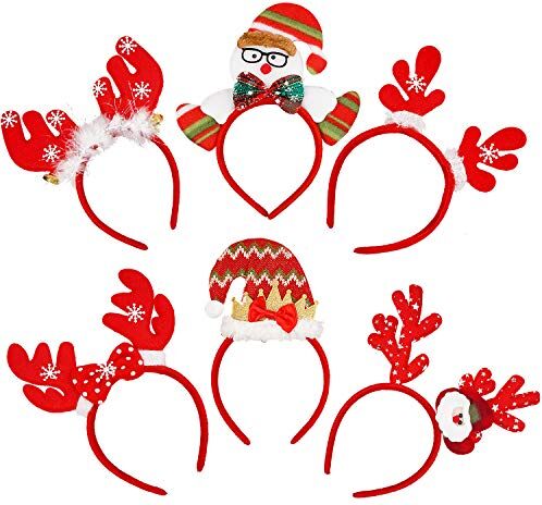 LOVEXIU Natalizi Headband 6pcs,Natale Renne,Cerchietti Per Capelli Natale,Babbo Natale e Renne,Cerchietti Di Natale Con Corna,Donne, Adulti Decorazioni Natalizie