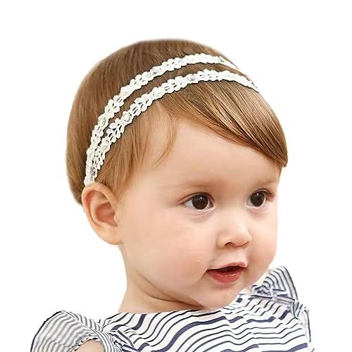 LENTQIUTT 1 Pcs Baby Double Lace Elastic Headband Fascia elastica per capelli Fascia morbida con fiocco Ragazze Accessori per capelli