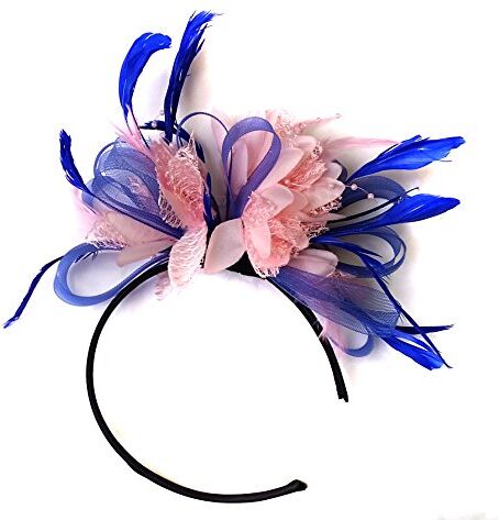 Caprilite Cerchietto per capelli con piume blu e rosa, per matrimoni e corse Royal Ascot da donna