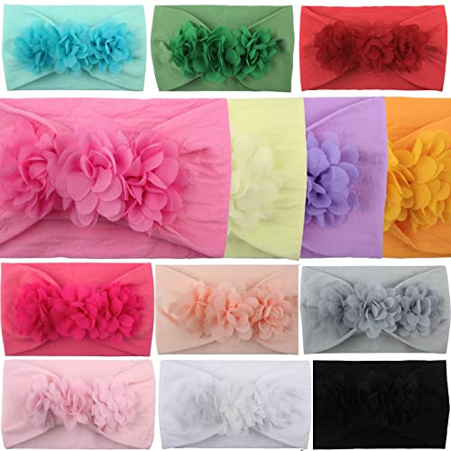 JasCherry Fatto a Mano Chiffon Cravatte di Nylon dei Capelli del Fiore 13 Colors/Set Fasce Comode e Morbide Fascette per Capelli da Principessa Carina Fasce Morbide per Bambini