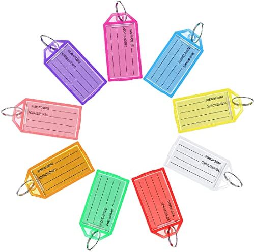 LONSVTTU 9 Tag Chiave Plastica Resistente Etichette Chiave Targhetta Identificativa per Bagaglio con Tag Portachiavi Divisi per Nome di Animale Domestico Tag Scheda di Memoria Portachiavi, 9 Colori