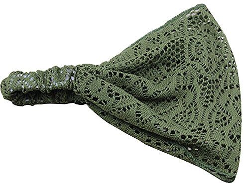 XNBZW Fascia elastica per capelli da ragazza, con turbante, in pizzo, larga moda, colore: verde