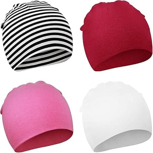 DRESHOW 4 Pezzi Unisex Bambino Berretti Neonato Ragazzi Ragazze Morbido Carino Cappello Nursery Berretto