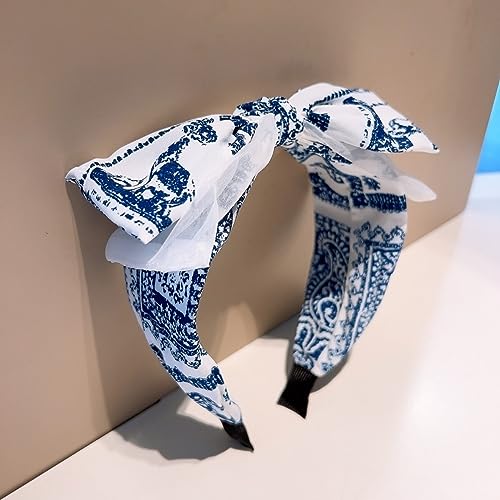 Generico Primavera retrò blu e bianco porcellana stile etnico serie doppio strato bowknot organza fascia per capelli accessori per capelli, F236A-blu