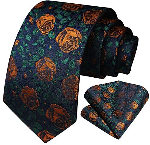 HISDERN Cravatte Blu Uomo Eleganti Cravatta Floral e Fazzoletto Matrimonio Business Set Cravatta Sposo Festa