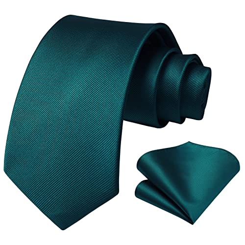 HISDERN Cravatta fazzoletto da uomo, tinta unita, cravatta e fazzoletto, set di cravatte, per feste di matrimonio, tinta unita, in diversi colori, Z-blu-verde-8, Taglia unica