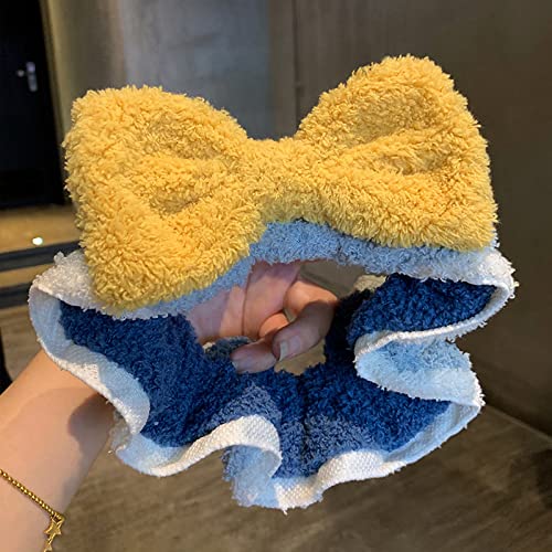 Generic Ragazza Big Butterfly End Hairband Female Face Wash Mask Special Net Red Wideening Coral Fleece Hair Hoop Princess Hair Accessories, Yellow [Blue]