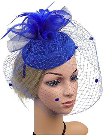 MAYNUO Fascia for capelli Fascinators, cappello da tè for donna, Kentucky Derby, piume da sposa, fiore, accessori for fermagli for capelli, decorazioni in filato for cappelli (Color : Royal blue, Size : 1