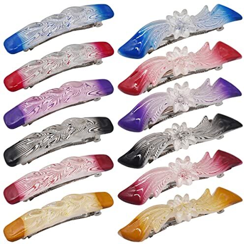 N\C Barrette Capelli Acetato,Xiuyer 12pcs Fermagli per Capelli Donna Automatici,Rettangolare Barrette,Guscio di Tartaruga Barrette Capelli,Francesi Capelli Clasp Automatico per Donne Ragazze Accessori