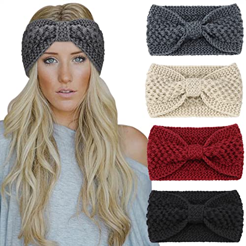 DRESHOW 4 Pezzi Fasce per Capelli Tessuto di Lana Turbante Fascia da Donna Invernale Accessori Cerchietti per Donna Ragazze