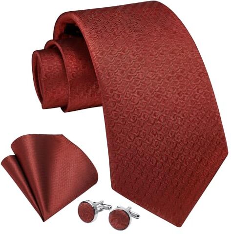 Enlision Cravatta Uomo Arancione Scuro Elegante Set Cravatta e Fazzoletto Gemelli Tinta Unita Cravatte e Pochette Seta per Matrimonio Festa