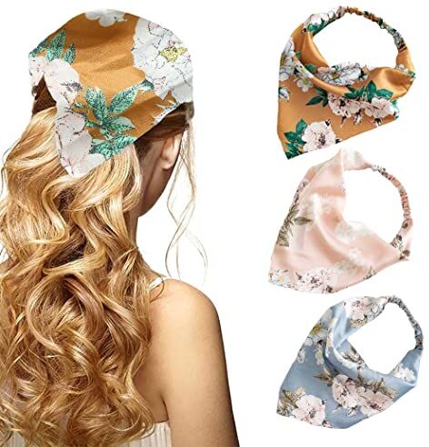 Zoestar Fasce per capelli in chiffon, stile boho, per capelli in chiffon, colore verde, con motivo floreale, per capelli e donne e ragazze, confezione da 3, set da 3