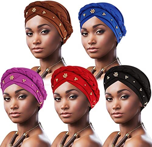 DRESHOW Donne Africane Turbante Pre-Legato Copricapo a treccia Testa Avvolge Cappello Boho Turbante Chemio Cap Elastico Annodato Berretto