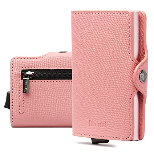 Bronzi Portafoglio Porta Carte Credito Portafoglio Donna Slim Portacarte Donna Mini Porta Tessere Protezione RFID Design Smart Saffiano Rosa