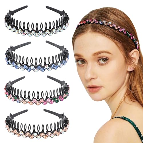 JSMTKJ Cerchietto per Capelli Strass, 4 Pack Fashion Rhinestone and Crystal Hard Headbands, Cerchietto Per Capelli Donna Fasce per Capelli Strass Fascia per Ragazze, Donna, Bambina