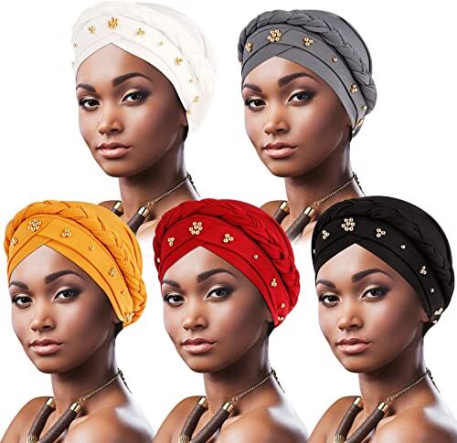 DRESHOW Donne Africane Turbante Pre-Legato Copricapo a treccia Testa Avvolge Cappello Boho Turbante Chemio Cap Elastico Annodato Berretto