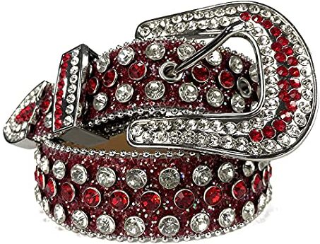 Dsimilarl Rosa Strass Cintura Femminile Di Cristallo Di Qualità Maschio Con Borchie Cintura Uomo Donne Ceinture Femme Cinto De Strass Per Jeans Decerativo Rosso 48 pollici