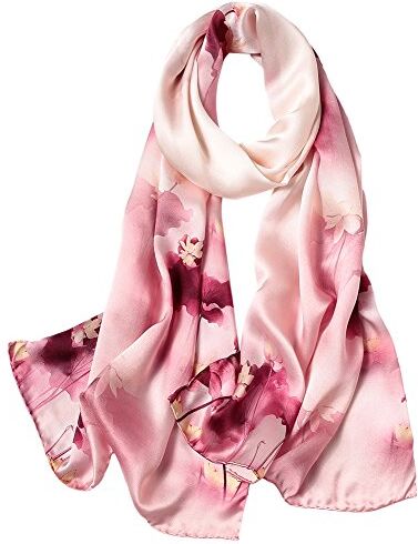 STORY OF SHANGHAI Sciarpa di 100% Seta Charmeuse da Donna Foulard a Raso con Fantasie Orientale, Sfumatura di Lilla