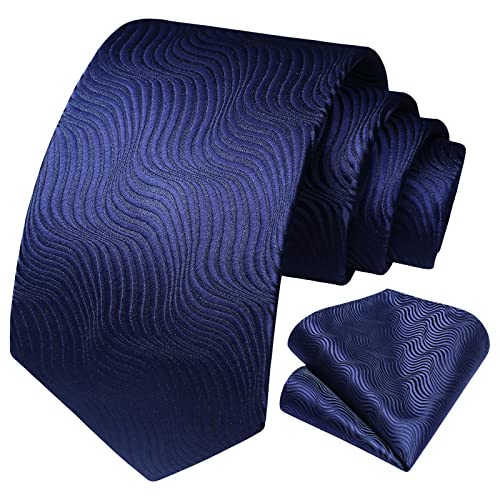 HISDERN Cravatte Blu navy Uomo Eleganti Cravatta Floral e Fazzoletto Matrimonio Business Set Cravatta Sposo Festa