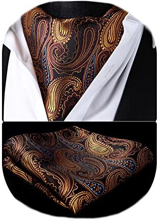 HISDERN Cravatta Uomo Ascot Floreale Paisley Cravatta E Fazzoletto Da Taschino Set Di Cravatte Fazzoletto Jacquard Per Matrimonio Festa Elegante,Castano,Taglia unica