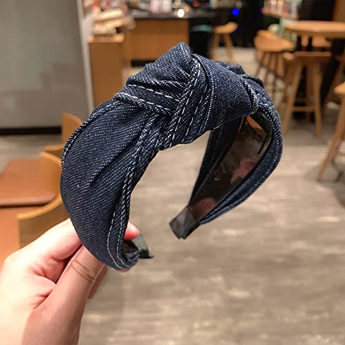 Generic Dongdaemun blu denim fascia larga pressione capelli temperamento moda rete rossa larga fascia annodata femmina adulto, blu scuro