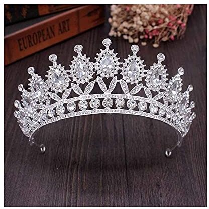 YTGLQAZ Accessori Per Capelli Fasce Per Le Donne Corone Da Sposa Vintage Blu Copricapo Da Donna Diademi Da Sposa Accessori Per Gioielli Per Capelli Da Sposa Regalo Diadema (Colore Metallo: Argento B