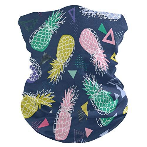 QMIN Fascia per capelli con ananas tropicale, motivo geometrico a bandana, protezione solare, collo ghetta, sciarpa magica, passamontagna per donne, uomini, ragazzi e ragazze