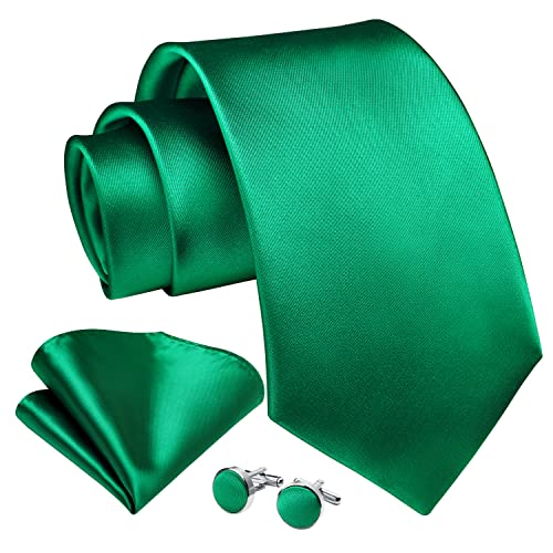 Enlision Cravatta Verde Cravatta Uomo Elegante Set Cravatta e Fazzoletto Gemelli Cravatta e Pochette Tinta Unita Cravatta Matrimonio Festa