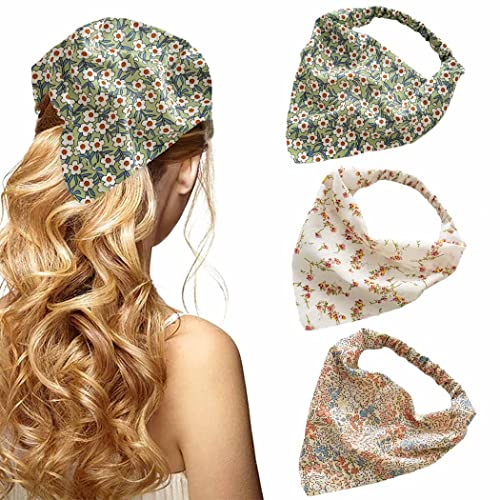 Zoestar Fasce per capelli in chiffon, stile boho, per capelli in chiffon, colore verde, con motivo floreale, per capelli e donne e ragazze, confezione da 3, set da 1