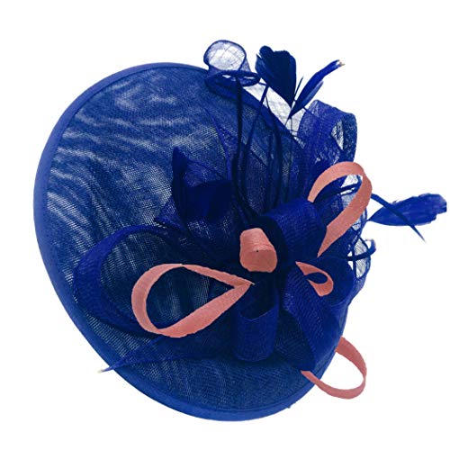 Caprilite Royal Blue Mix Colour Sinamay Big Disc Piattino Fascinator Cappello per donne Matrimoni Fascia Rosa polvere Etichettalia unica