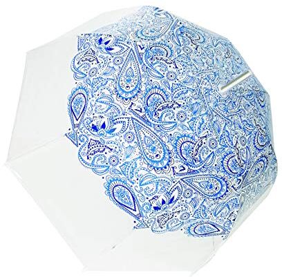 SMATI Ombrello lungo trasparente da donna Design pois colorati apertura automatica(Blu Paisley)