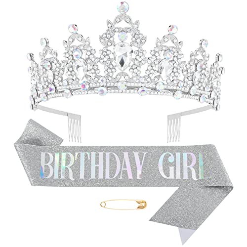 Didder Set di corone di compleanno in argento e corona di cristallo AB, corona di compleanno per donne e ragazze, fascia di compleanno e diadema per donne regalo di buon compleanno
