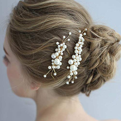 IYOU Pettine per capelli da sposa color argento perla accessorio per capelli da sposa per donne e ragazze (oro)