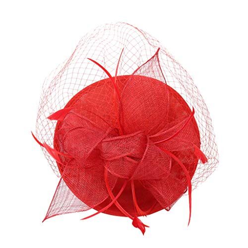 KEERADS Capelli Casual Clip Capelli Cappello Grande Matrimonio Fatto A Mano Fascinator Donne Fascia Falso Nero (Red, One Size)