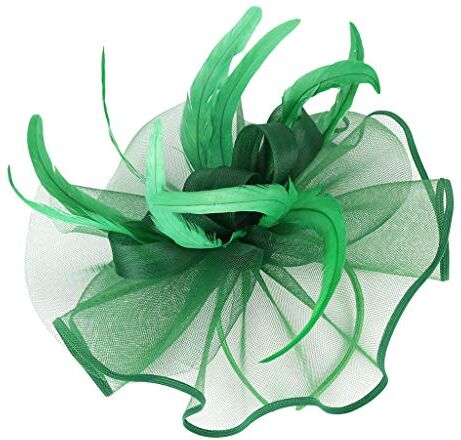 Mashaouyo Donne elegante cinghia cappello fiore piuma party-hat capelli clip fermaglio fermaglio accessori fasce di saldatura polso (verde, taglia unica)