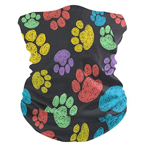 QMIN Fascia colorata con stampa di zampe di cane, protezione solare, per il collo, sciarpa magica, passamontagna per donne, uomini, ragazzi e ragazze