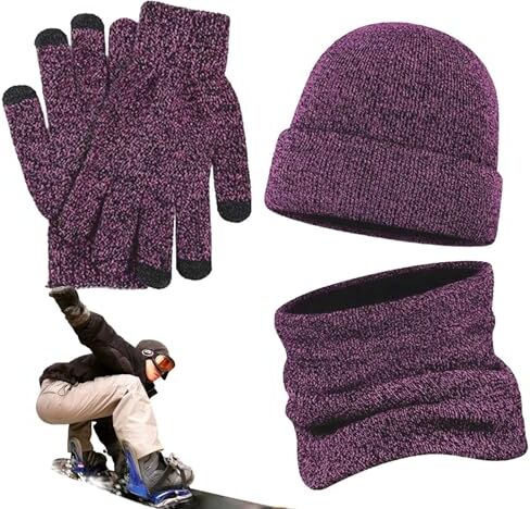 WOBBLO Set guanti sciarpa cappello,Cappello e Guanti da Uomo Cappello Invernale Guanti Sciarpa Set Donna, Beanie Pom Guanti Touchscreen Sciarpa Lunga Lavorata a Maglia Calda 3 in 1 Set Regalo per