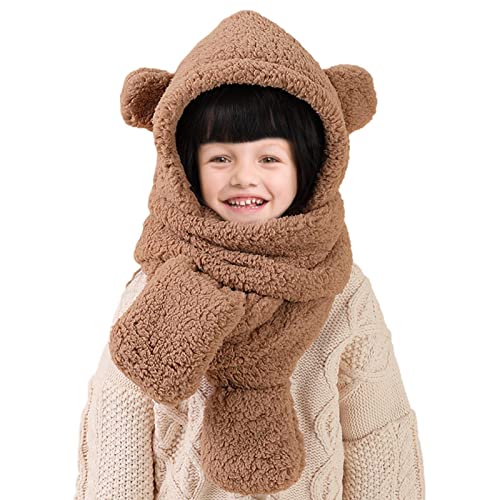 Shichangda Cappello sciarpa inverno carino orso, Cappello Sciarpa Guanti Set 3 In 1 Donna Berretti Simpatici Berretti, Passamontagna in peluche invernale con orecchie da orso, cappuccio in peluche