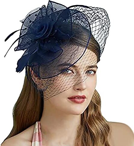 Yinguo Eleganti fasce per capelli da uomo, cappelli da donna e da donna, con scatola per pillole, per tè, cocktail, matrimoni, chiesa (E-Navy, taglia unica)