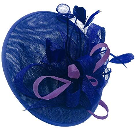 Caprilite Cappello fascinator blu reale in sinamay con piattino grande disco, per donne e matrimoni, Viola lavanda, Taglia unica